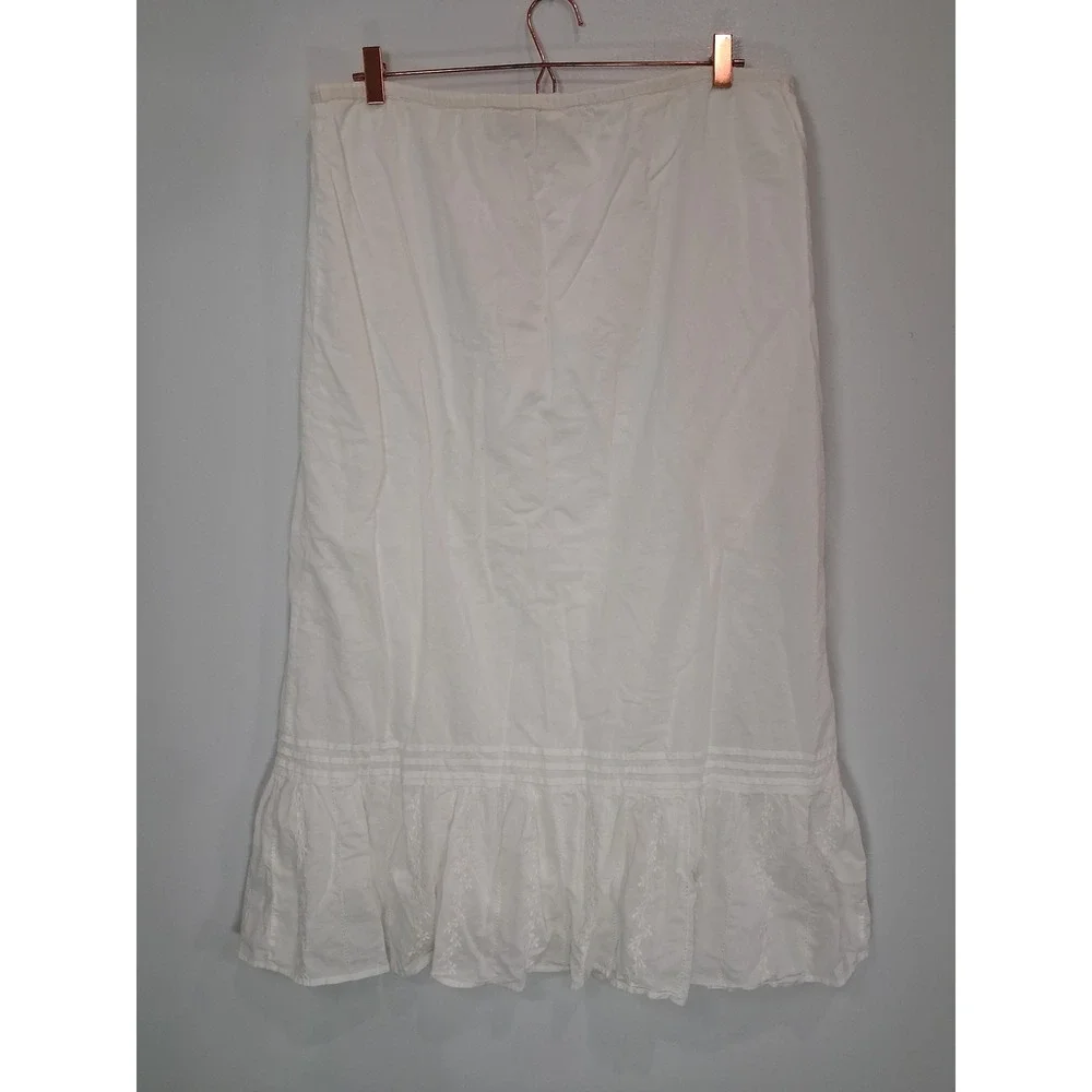 St Johns Bay Womens White 100% Cotton Eyelet Ruffle Midi Skirt Drawstring Large